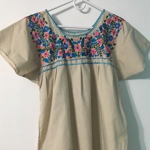Tan embroidered Mexican top M L